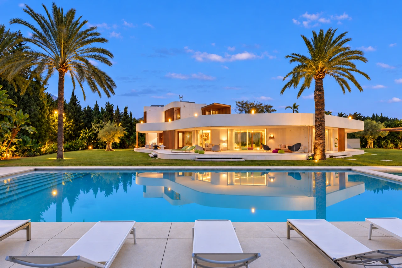 Fachada y piscina — Casa Torus